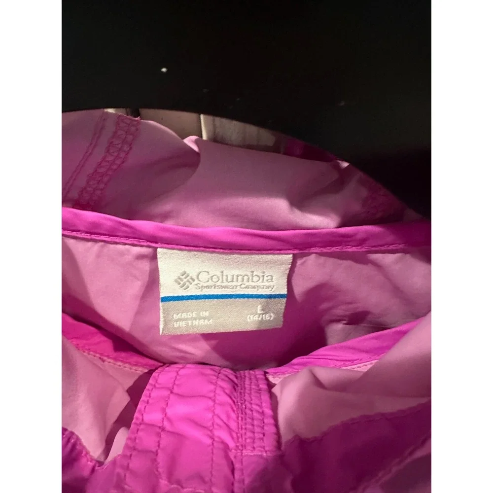 Columbia Kids Girls Pink Hooded Lightweight Windbreaker Jacket Size L 14 16‎